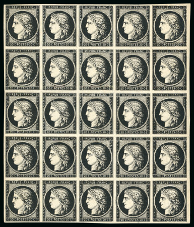 Stamp of France » Type Cérès de 1849-1850 1849, Bloc de 25 Cérès 20 centimes noir sur blanc