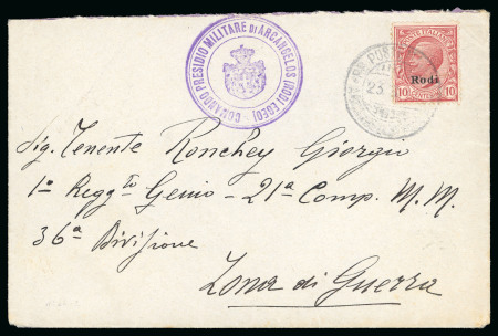 Stamp of Italy » Italian Colonies and Possessions » Aegean Islands 1914 Cover and postcard bearing "Rodi" overprinted 10c tied by Arcangelos and Cattavia cds's