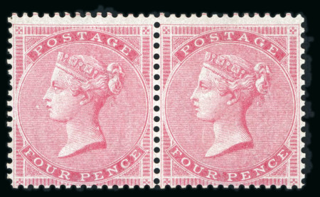 Stamp of Great Britain » 1855-1900 Surface Printed » 1855-57 No Corner Letters 1855 4d carmine pl.1, wmk small garter on white paper, mint o.g horizontal pair 