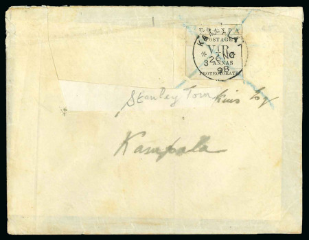 1898 (Nov 26) Envelope sent to Stanley Tomkins in Kampala by Bishop A. R. Tucker with 1896 (Nov) 3a showing variety small "O" in "POSTAGE"