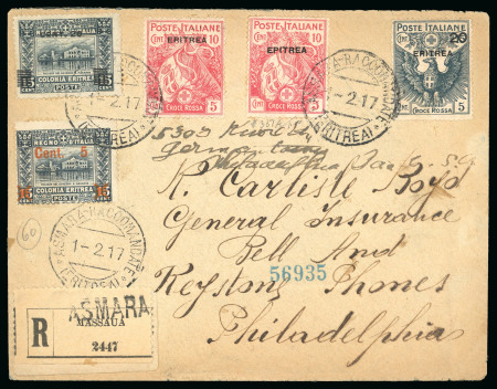 Stamp of Italy » Italian Colonies and Possessions » Eritrea 1917 Busta raccomandata rispedita, da Asmara a Philadelphia (USA), rispedita ad Asmara