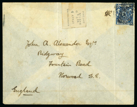 Stamp of Uganda 1898 (Apr 18) Envelope from Koki with manuscript "Left Koki April 18" despatch, with 1896 4a uncancelled in combination with B.E.A. 1896-1901 2 1/2a