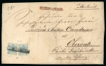 1854, raccomandata del 4 aprile da Milano per Overbatz (Svizzera) con due 45 c. ed un 40 c.
