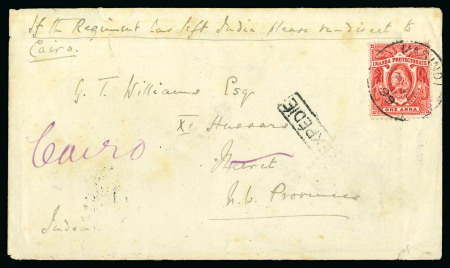 Stamp of Uganda Masindi: 1899 (Sep 13) Envelope to the XI Hussars in Meerut, India, with 1898-1902 1a tied by clear "MASINDI" cds, redirected to Egypt