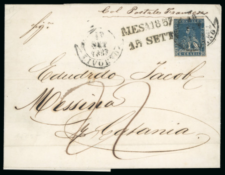 Stamp of Italian States » Tuscany 1857, lettera da Trieste per Catania, trasportata a Livorno a qui messa in posta dal forwarder Bait