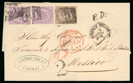 Stamp of Italy » Regno d'Italia 1874, lettera del 5 luglio da Firenze a Città del Messico, affrancata per la tariffa semplice