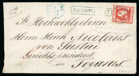 Stamp of Romania » 1868-70 Prince Carol I - New Currency 1871 Registered cover to Fogaras franked 15b and 25b  sent registered to Hungary at the 15B rate is a major rarity