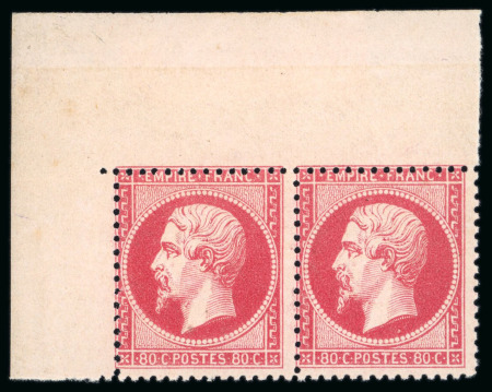 1862, Y&T n°24 Empire dentelé 80 centimes rose paire
