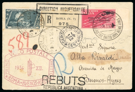 Stamp of Italy » Regno d'Italia » Posta Aerea 1927, raccomandata del Primo Annullo Postale Diretto Roma Buenos Ayres, affr, in tariffa