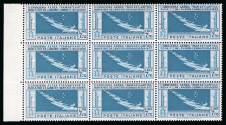 Stamp of Italy » Regno d'Italia » Posta Aerea 1930, Crociera Atlantica Italia-Brasile, 7,70 l. blocco di nove con la varietà "sette stelle invece di sei"