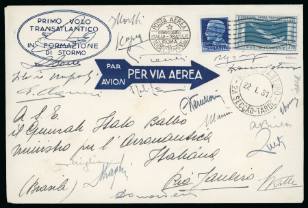 Stamp of Italy » Regno d'Italia » Posta Aerea 1930, Crociera Atlantica Italia-Brasile, 7,70 l. su lettera firmata dai piloti