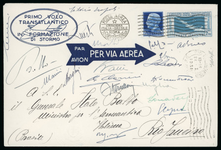 Stamp of Italy » Regno d'Italia » Posta Aerea 1930, Crociera Atlantica Italia-Brasile, 7,70 l. celeste su aerogramma firmato da Balbo ed i 18 piloti