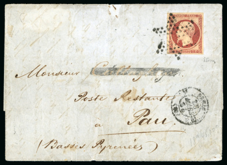 1854, Lettre de Paris pour Pau affranchissement Empire