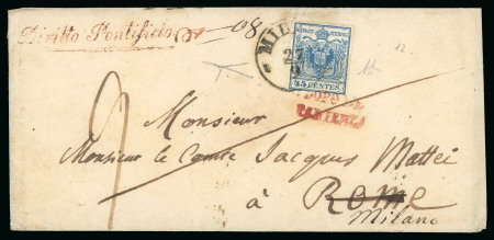 Stamp of Italian States » Lombardy Venetia 1855, busta del 27 settembre da Milano per Roma, ivi