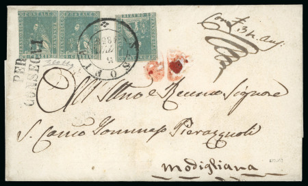 Stamp of Italian States » Tuscany 1858 raccomandata del 5 ottobre contenente 34 lire affr. con tre 2 cr. 