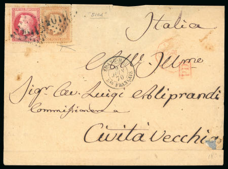 Stamp of China » Foreign Post Offices » French Post Offices 1870 Cover franked by Laureated Empire 40c & 80c sent to the Papal States