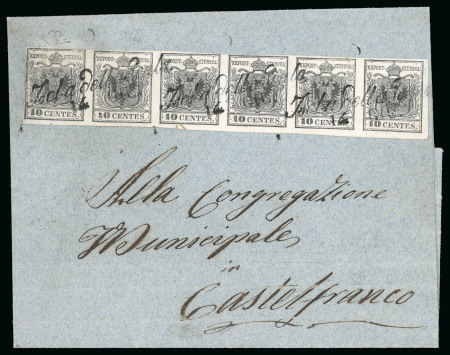 Stamp of Italian States » Lombardy Venetia 1853, lettera con striscia di tre del 10 c. nero