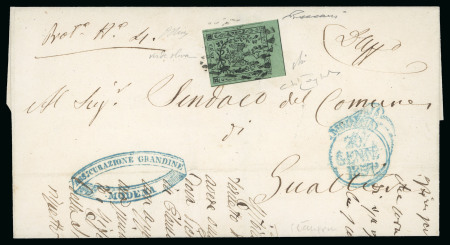 Stamp of Italian States » Modena 1857, 5 c verde oliva con ampio bordo di foglio su lettera