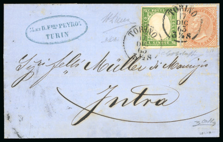 Stamp of Italy » Regno d'Italia Affrancatura mista Sardegna-Regno rara, solo possibile nel dicembre 1863, 