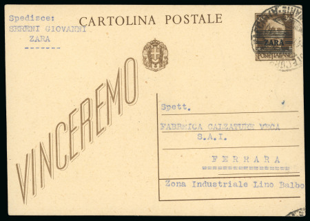 Stamp of Italy » Foreign Occupations of Italian Territories or Under Italian Sovereignty » German Occupation of Zara 1943 30c stationery card showing the second overprint and cancelled at Trieste