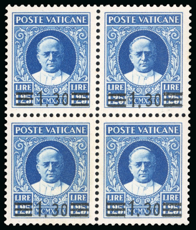 Stamp of Italy » Vaticano 1934, "Provvisoria", saggio da 1,30 l. su 1,25 l. azzurro, blocco di quattro