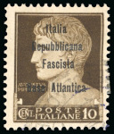 Stamp of Italy » Base Atlantica  1943, soprastampa di saggio su insieme unico di esemplari usati