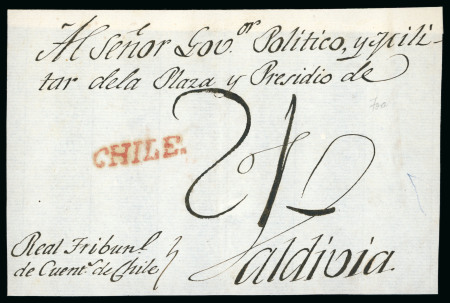 Stamp of Chile » Postal History 1810ca Two cover fronts, "Chile." postmark in red (S.F.C. MPF41b)