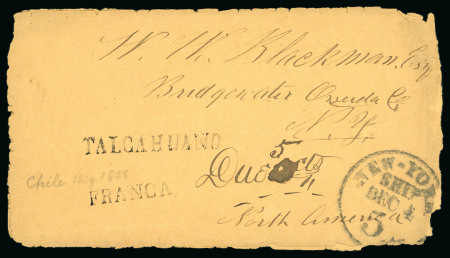 Stamp of Chile » Postal History 1858 Envelope with its contents from Talcahuano to USA