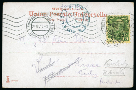 Stamp of Austria 1910 (Aug 26) Picture postcard of Jerusalem franked with 5c green and yellow tied by "Tirol ue Lloyd"