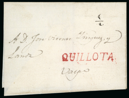 Stamp of Chile » Postal History 1825ca Cover from "Quillota" straight line hs in red
