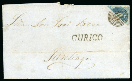 Stamp of Chile » Postal History 1861 (March 4) Cover from Curico sent to Santiago franked with a diagonal bisect 10c pale-blue