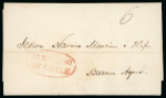 1849 (Dec 21) Cover to Buenos Aires, red oval "Santiago / De Chile" hs, rare postmark on mail sent abroad.