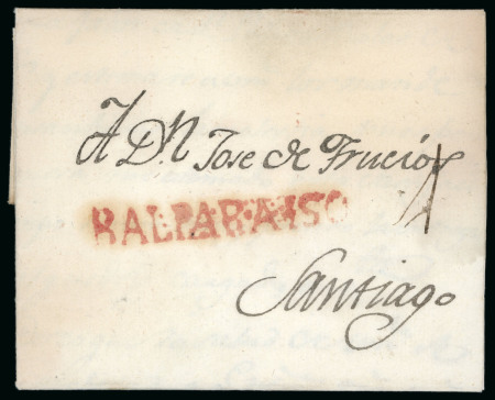 Stamp of Chile » Postal History 1802 (Nov 18) Cover sent to Jose Trucio (an important Royalist) in Santiago "Balparaiso" straight line hs 