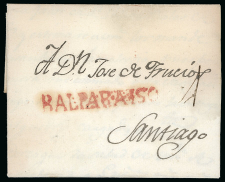 1802 (Nov 18) Cover sent to Jose Trucio (an important Royalist) in Santiago "Balparaiso" straight line hs 