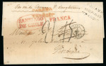 1849 (Aug 28) Cover sent to Bordeaux from Santiago, with fine strike of the framed oval "Santiago / De Chile"