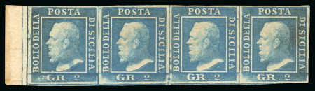 Stamp of Italian States » Sicily 1859, 2 gr. cobalto su carta di Napoli, I tavola, striscia di quattro nuova