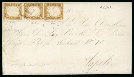 Stamp of Italy » Regno d'Italia 1863, lettera del 4 gennaio per Napoli, affrancata con striscia verticale di tre del 10 c