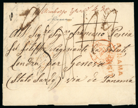 Stamp of Chile » Postal History 1851 (Mar 26) Cover sent to Sondra, Genoa from Valparaiso, by the British Consulate