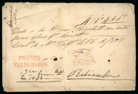 Stamp of Chile » Postal History 1848ca Cover from Italy sent to Valparaiso, without departure date, with a manuscript note in Italian 