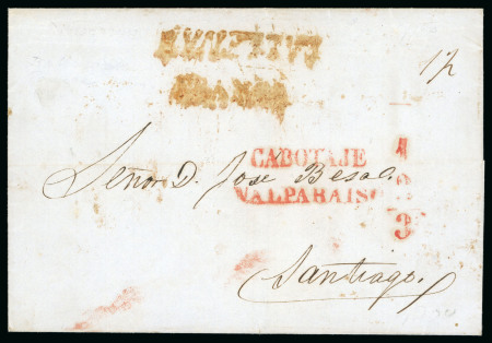 Stamp of Chile » Postal History 1850 (Sept 17) Cover to Santiago from Vallenar, by sea addressed to a Jose Besa, shipped in Caldera