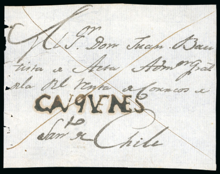 Stamp of Chile » Postal History 1805ca Cover front sent to Santiago from Cauquenes, addressed to Juan Bautista, 