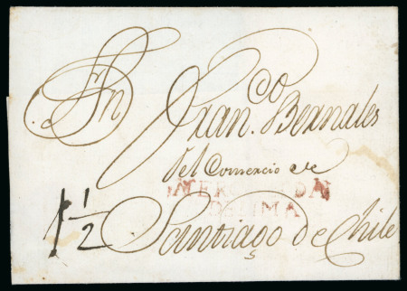 1810ca Cover (reduced) sent to Santiago, from Lima, Peru, addressed to Juan Bernales