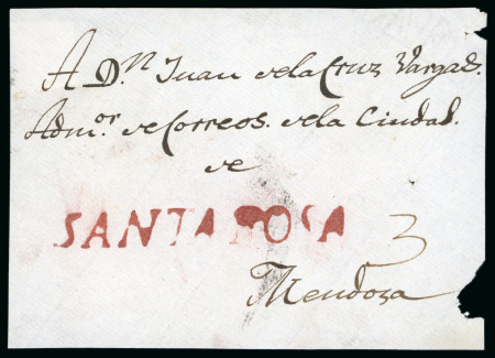 1800ca Cover front sent to Mendoza from Santa Rose, addressed to Juan de La Cruz, Post Office