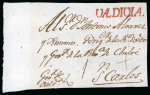 1808ca Two cover fronts both sent from Valdivia, both sent to Chiloé, San Carlos 