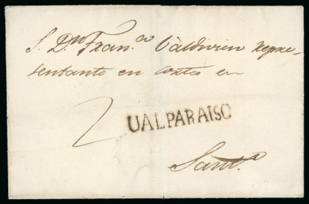 1849ca Two covers sent from Valparaiso, to Santiago, both sent at a basic letter rate of "2" reales