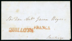 1850ca Two cover from Quillota to Santiago, both showing good to very fine strikes of the straight line "Quillota"