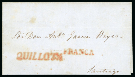 Stamp of Chile » Postal History 1850ca Two cover from Quillota to Santiago, both showing good to very fine strikes of the straight line "Quillota"