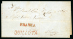 1850ca Two cover from Quillota to Santiago, both showing good to very fine strikes of the straight line "Quillota"