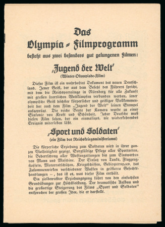 Brochure for "Jugend der Welt", the Winter Olympia Film about Garmisch-Partenkirchen