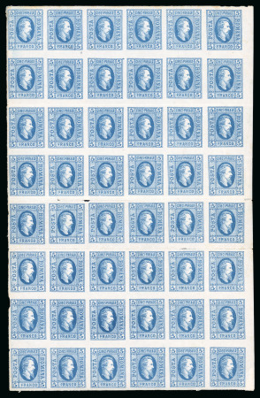 1865 5par blue on wove paper, mint block of 40, most stamps n.h., fresh and vibrant printing, good colour 